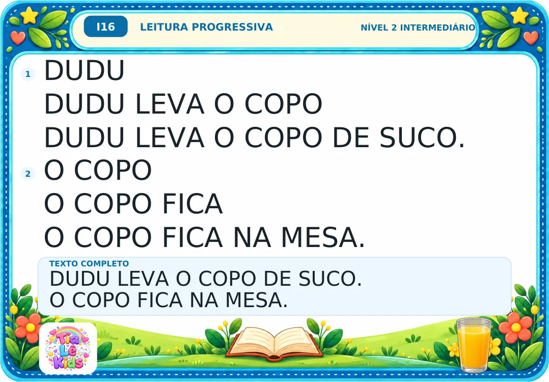 Kit Leitura Progressiva – Intermediário | 30 Fichas — amostra 3: 30 fichas com sílabas simples e duas frases progressivas