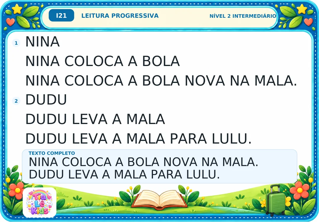 Kit Leitura Progressiva – Intermediário | 30 Fichas — amostra 4: 30 fichas com sílabas simples e duas frases progressivas