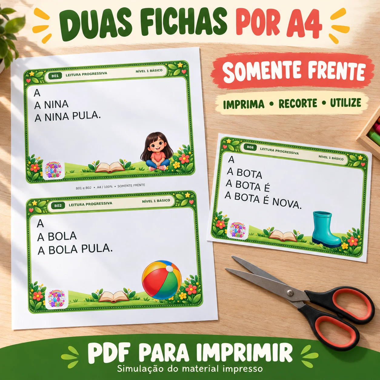Kit Leitura Progressiva - Nível Básico | 30 Fichas — amostra 3: 30 fichas com sílabas simples e frases que crescem a cada…