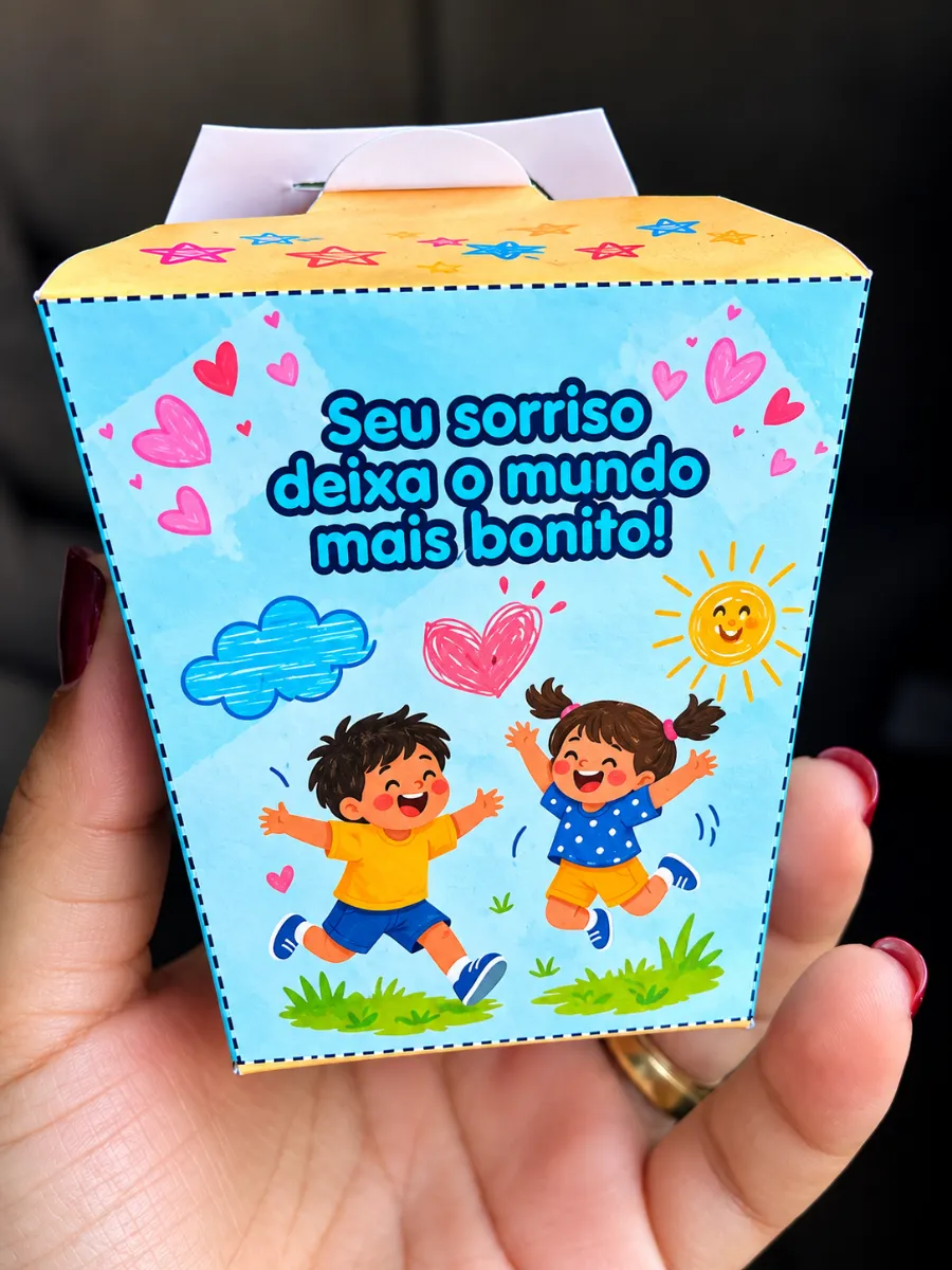 KIT LEMBRANCINHA DIA DAS CRIANÇAS PARA IMPRIMIR E MONTAR — amostra 4: O kit inclui 5 opções de bilhetes com mensagens…