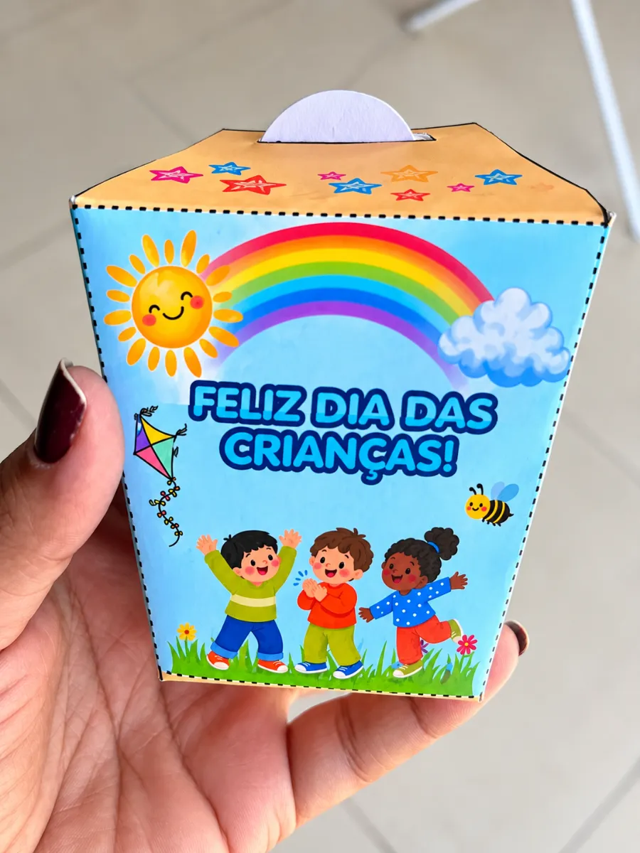 KIT LEMBRANCINHA DIA DAS CRIANÇAS PARA IMPRIMIR E MONTAR — amostra 5: O kit inclui 5 opções de bilhetes com mensagens…
