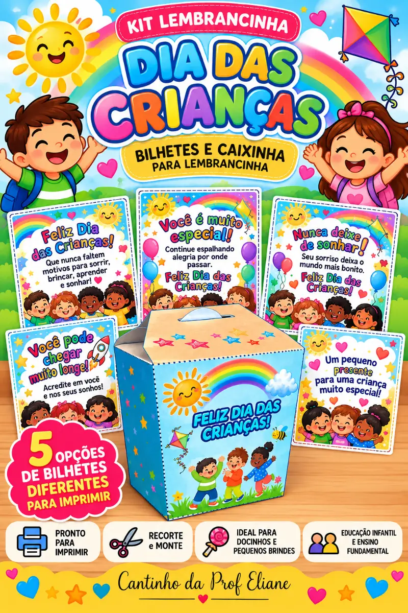 KIT LEMBRANCINHA DIA DAS CRIANÇAS PARA IMPRIMIR E MONTAR — Planners e organização para Todas as séries: O kit inclui 5…