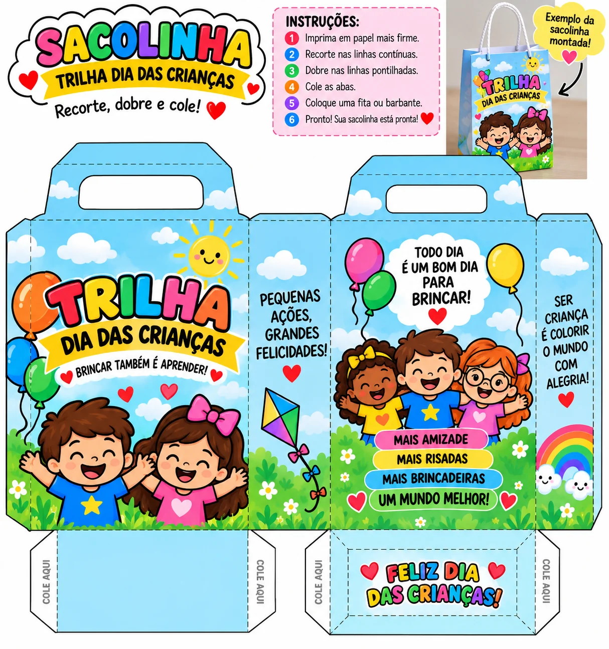 KIT LEMBRANCINHA JOGO TRILHA – DIA DAS CRIANÇAS COM DADO ,PININHOS COLORIDOS ,PORTA PIRULITO E CARTÃO, EM PDF PRONTO PARA…