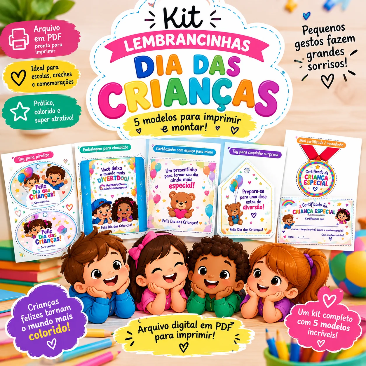 Kit Lembrancinhas Dia das Crianças – 5 Modelos para Imprimir — Alfabetização para Educação Infantil: Kit com 5 modelos de…