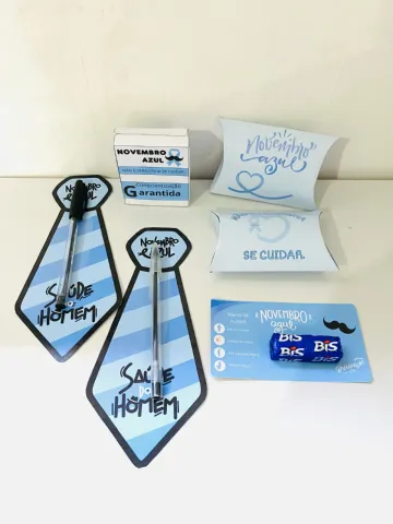 Kit Lembrancinhas Novembro Azul para Campanhas de Prevenção — amostra 3: Lembrancinhas Novembro Azul com 4 modelos…