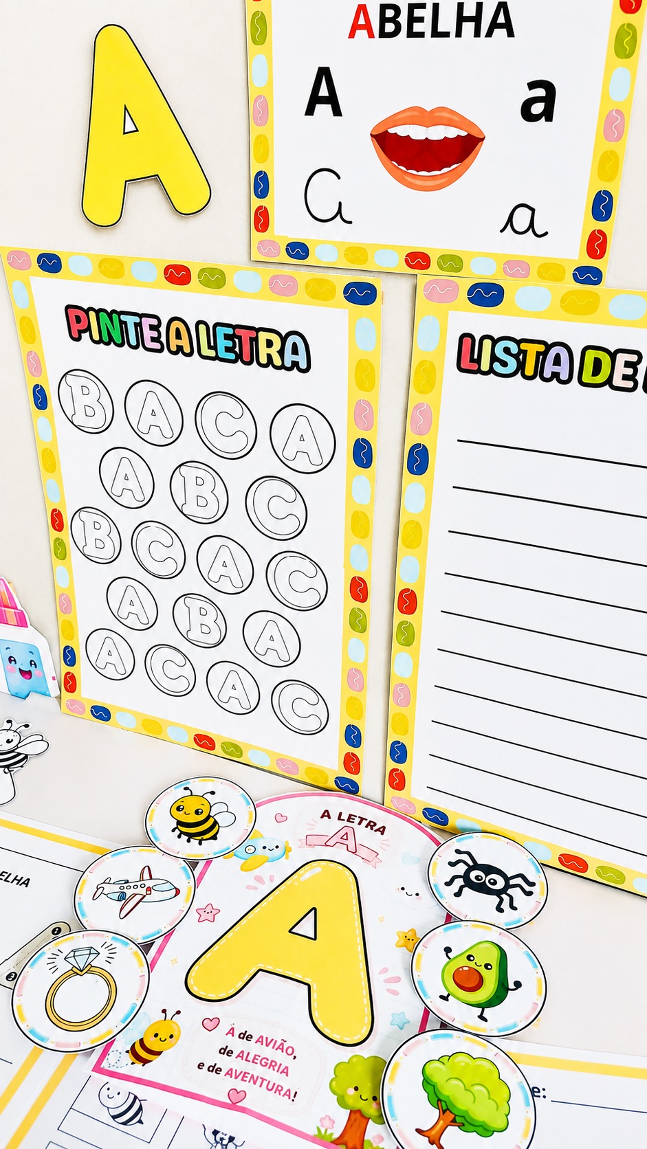 Kit Letra A para Alfabetização – Painéis, Atividades — amostra 3: kit completo, colorido e lúdico para trabalhar o…