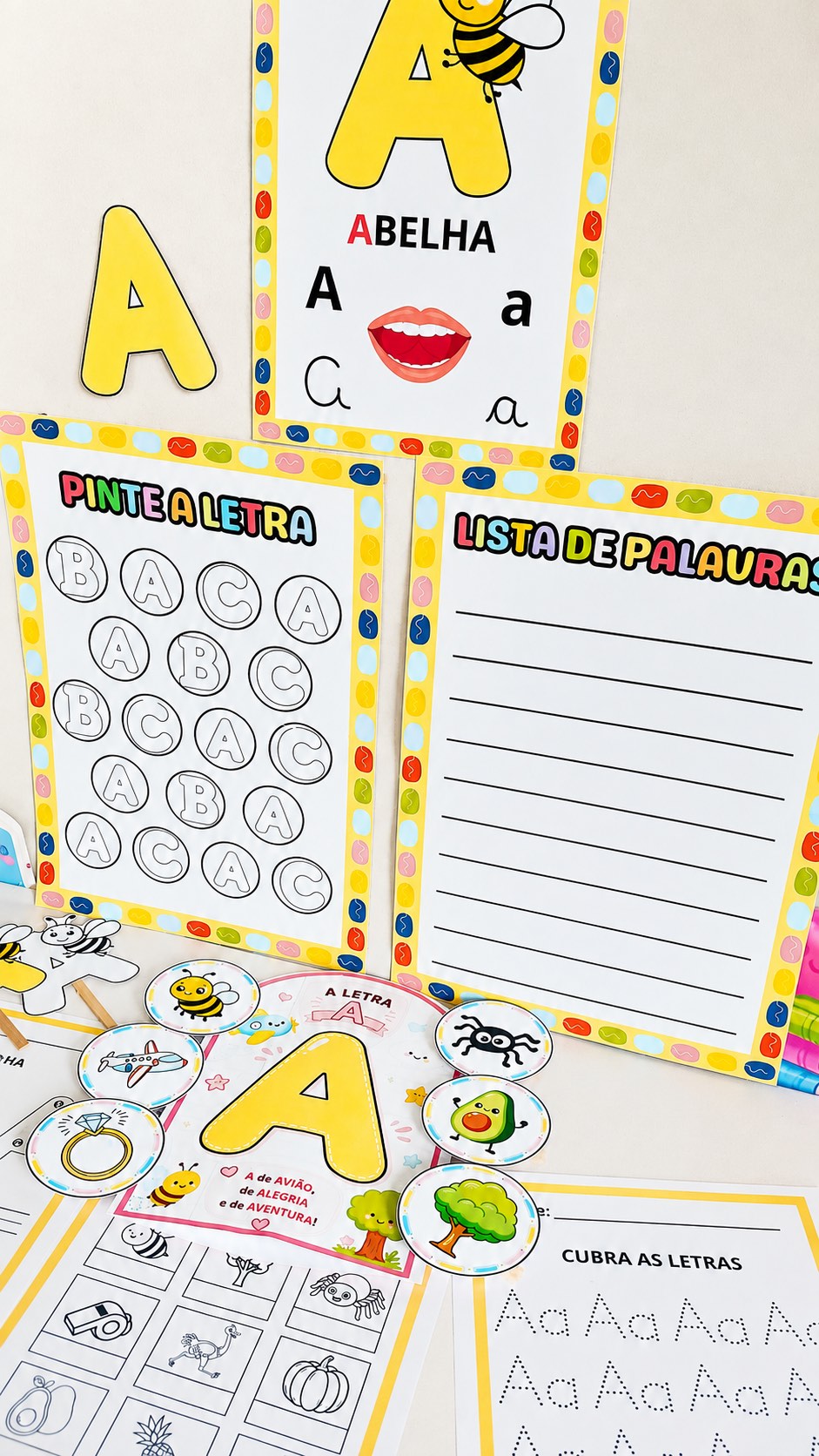 Kit Letra A para Alfabetização – Painéis, Atividades — amostra 4: kit completo, colorido e lúdico para trabalhar o…