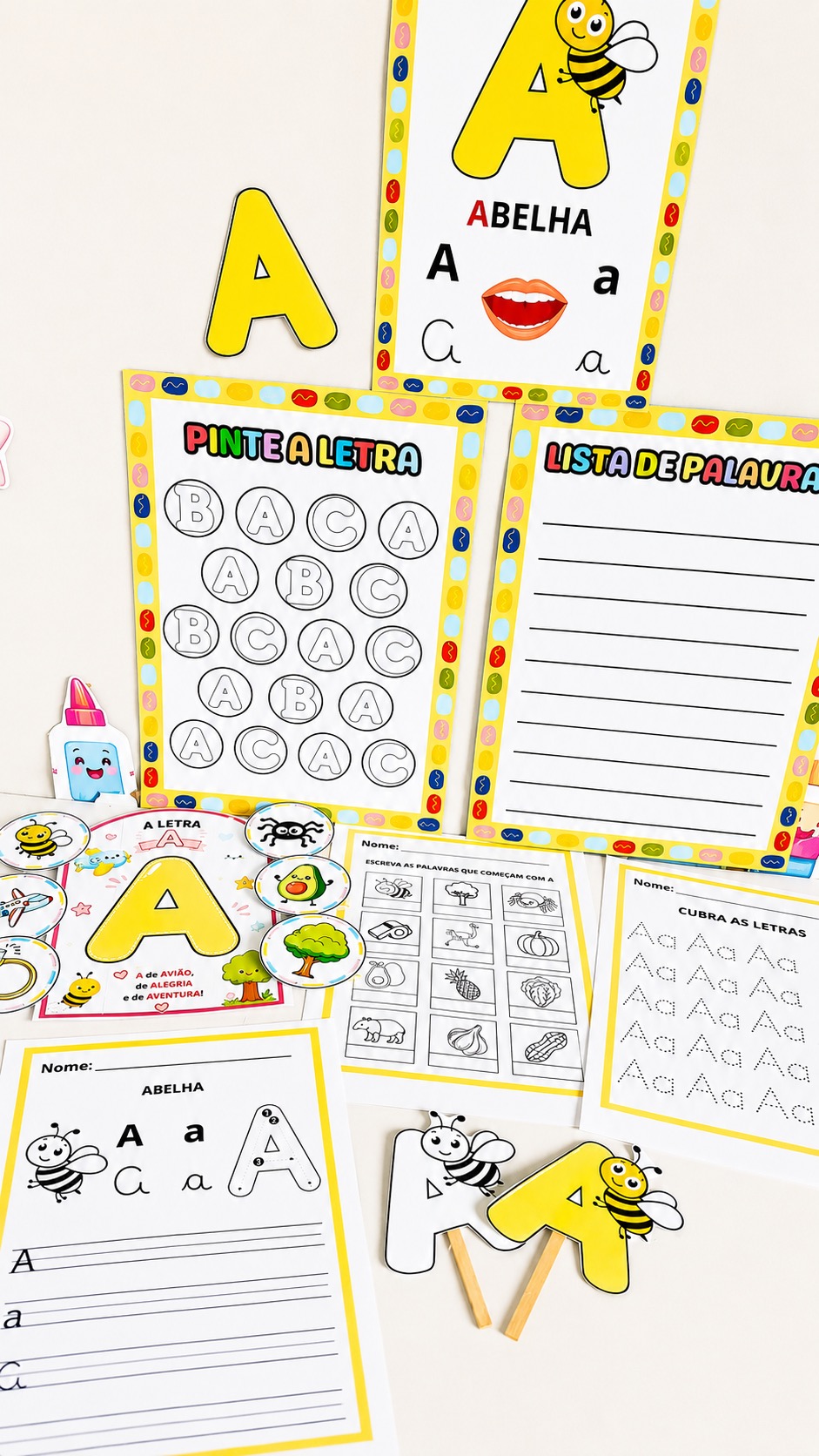 Kit Letra A para Alfabetização – Painéis, Atividades — amostra 6: kit completo, colorido e lúdico para trabalhar o…