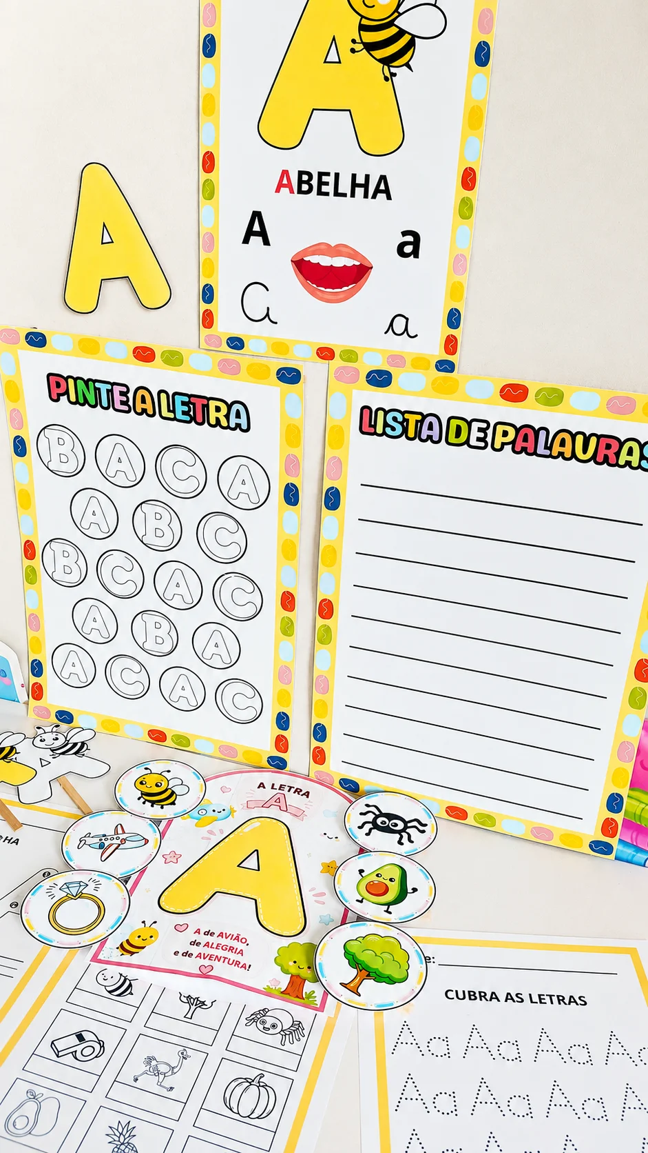 Kit Letra A para Alfabetização – Painéis e Atividades em PDF — amostra 3: Kit da Letra A para alfabetização com 2 painéis,…