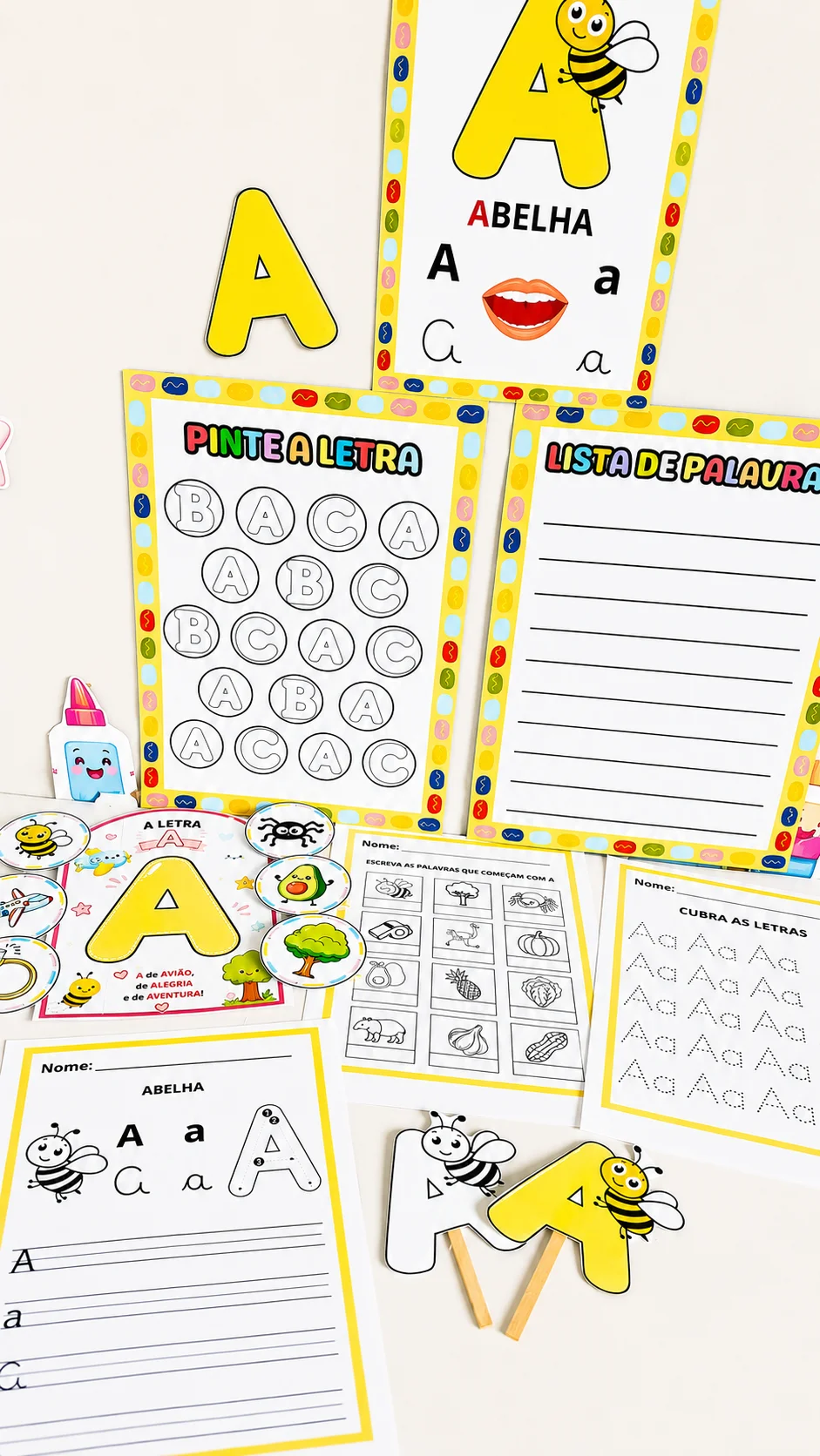 Kit Letra A para Alfabetização – Painéis e Atividades em PDF — amostra 4: Kit da Letra A para alfabetização com 2 painéis,…