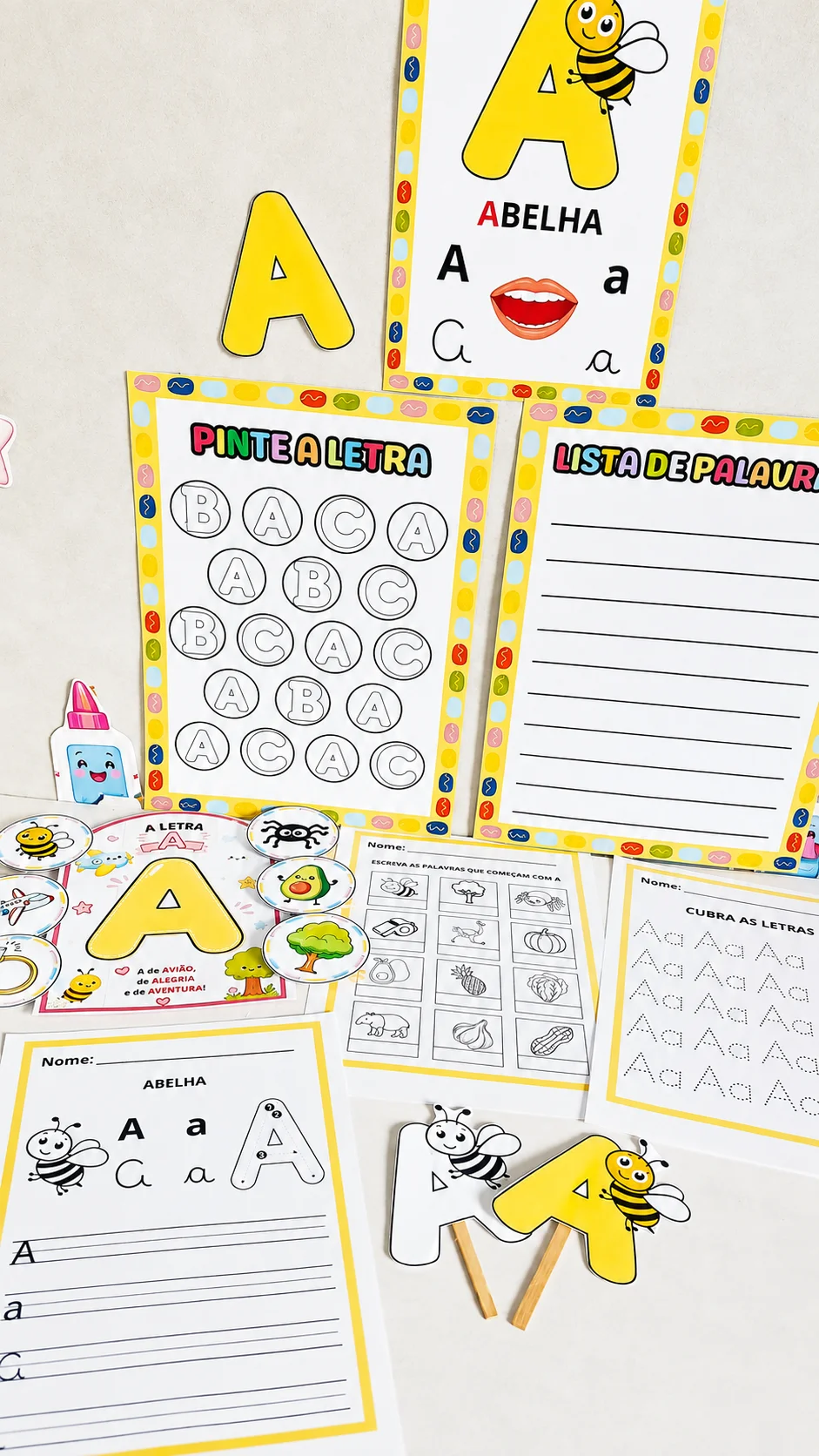 Kit Letra A para Alfabetização – Painéis e Atividades em PDF — amostra 5: Kit da Letra A para alfabetização com 2 painéis,…