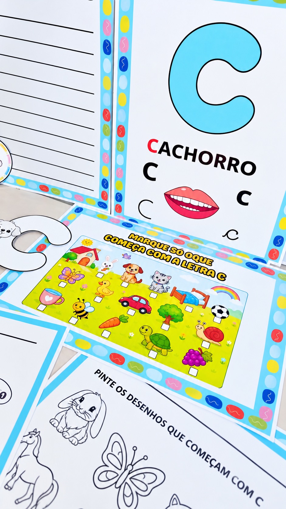 Kit Letra C para Alfabetização – Painel e muitas Atividades — amostra 3: Tem painel, lista de palavras, atividades de…