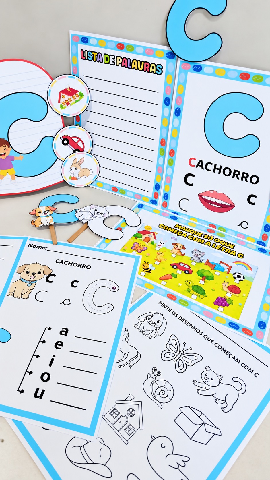Kit Letra C para Alfabetização – Painel e muitas Atividades — amostra 5: Tem painel, lista de palavras, atividades de…