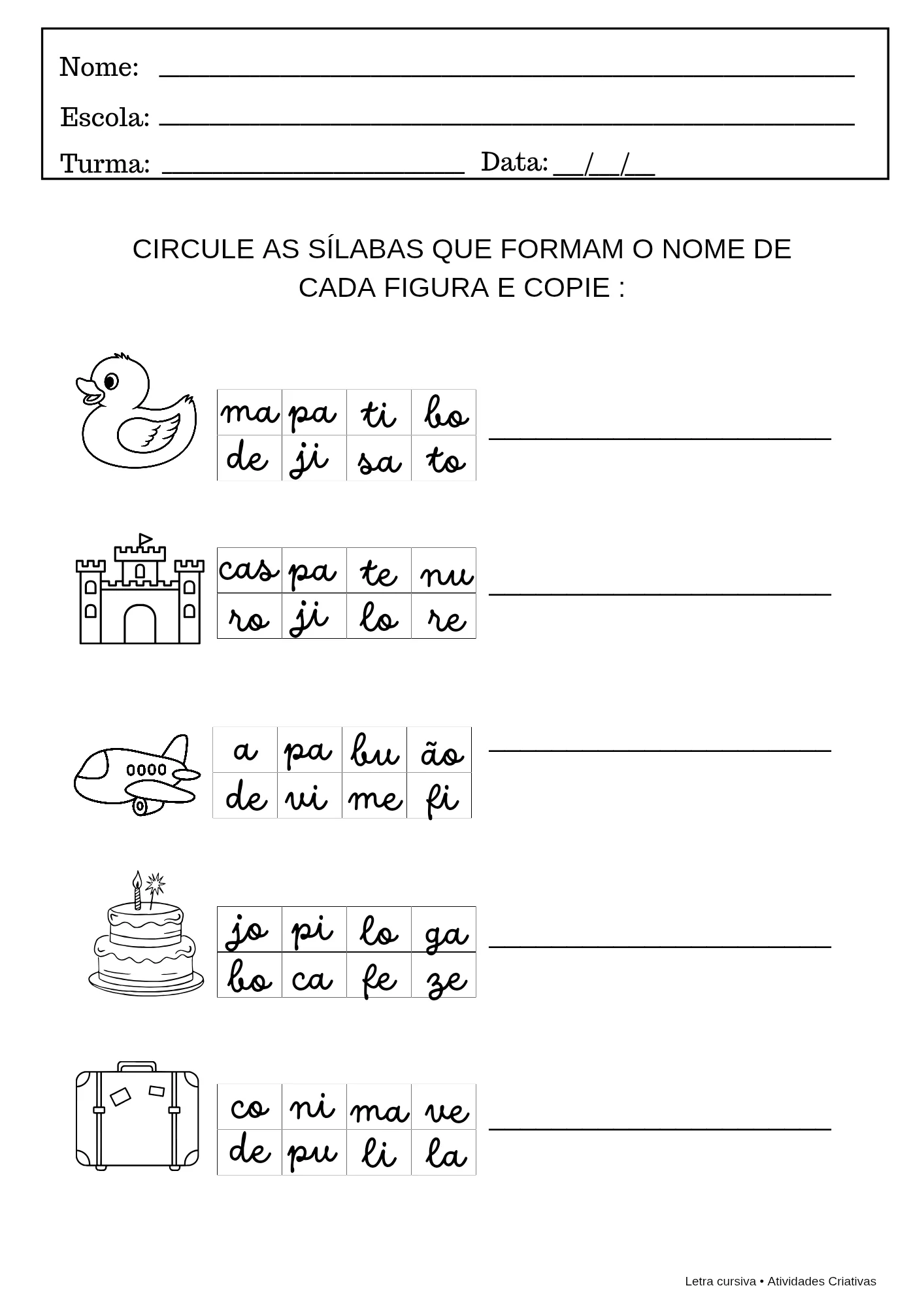 Kit Letra Cursiva – Atividades em PDF para imprimir — amostra 1: O kit proporciona atividades variadas e adequadas para o…