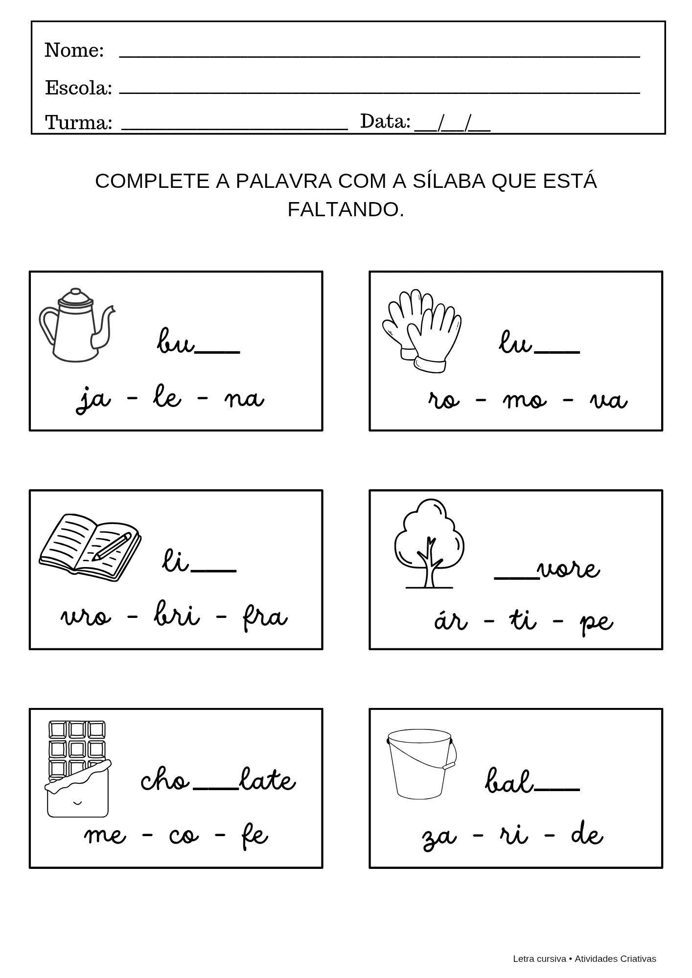 Kit Letra Cursiva – Atividades em PDF para imprimir — amostra 7: O Kit Letra Cursiva foi desenvolvido para auxiliar as…