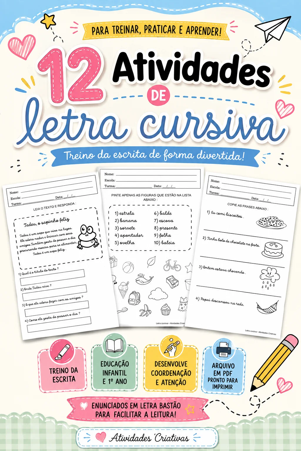Kit Letra Cursiva – Atividades em PDF para imprimir — capa do material
