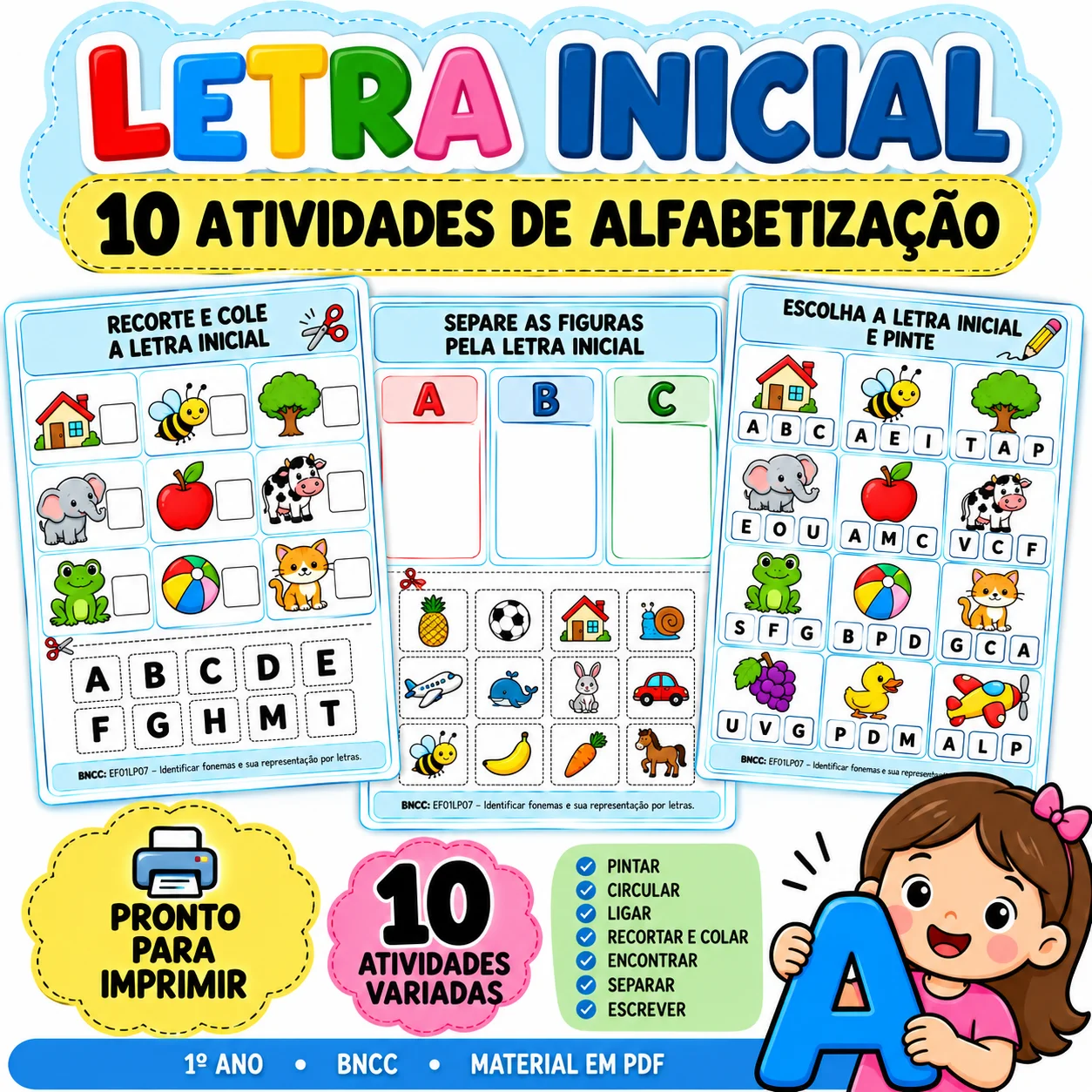 Kit Letra Inicial – 10 Atividades de Alfabetização para o 1º Ano — capa do material