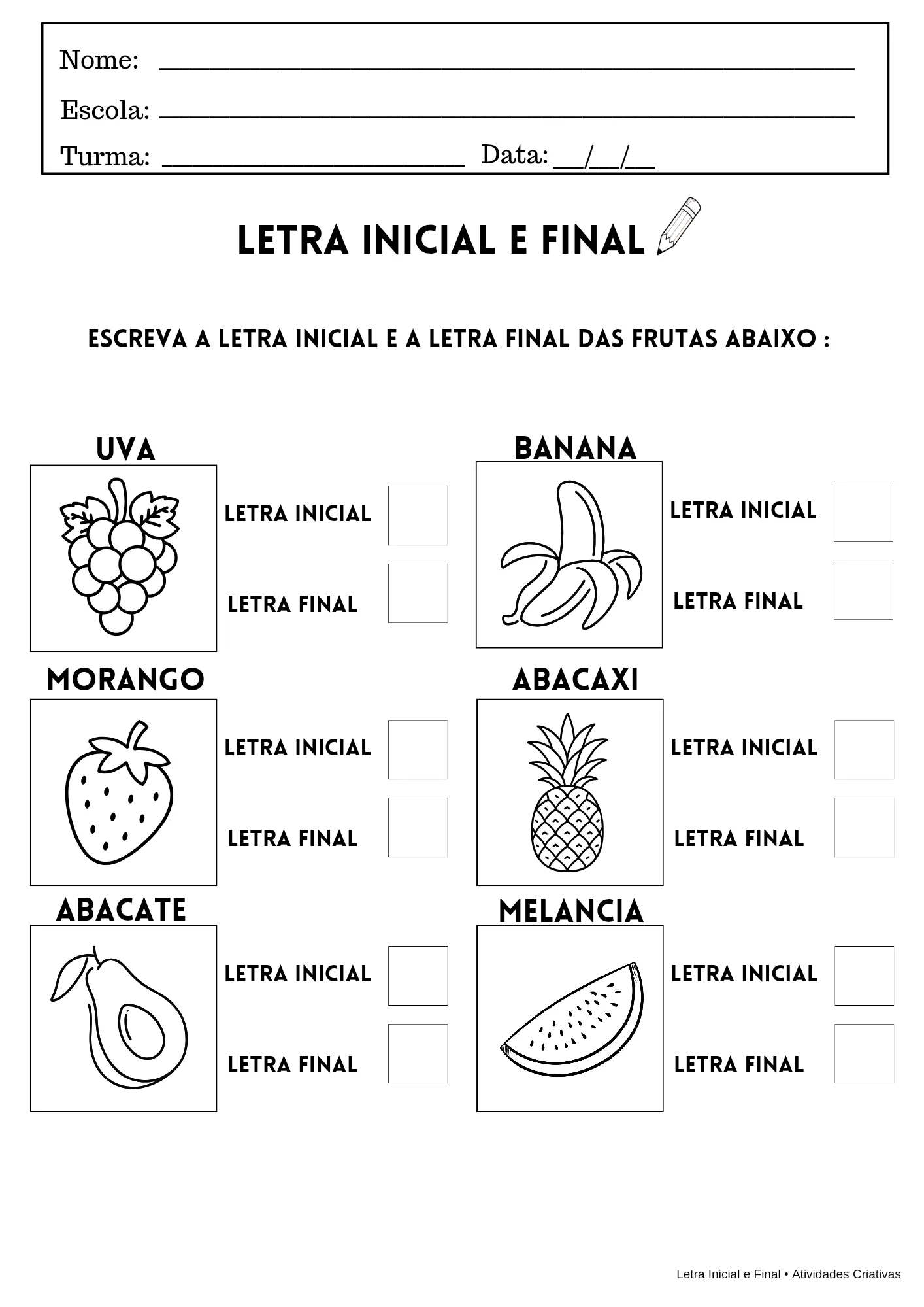 Kit Letra Inicial e Final | Atividades em PDF para Imprimir — amostra 1: Torne o processo de alfabetização mais divertido e…