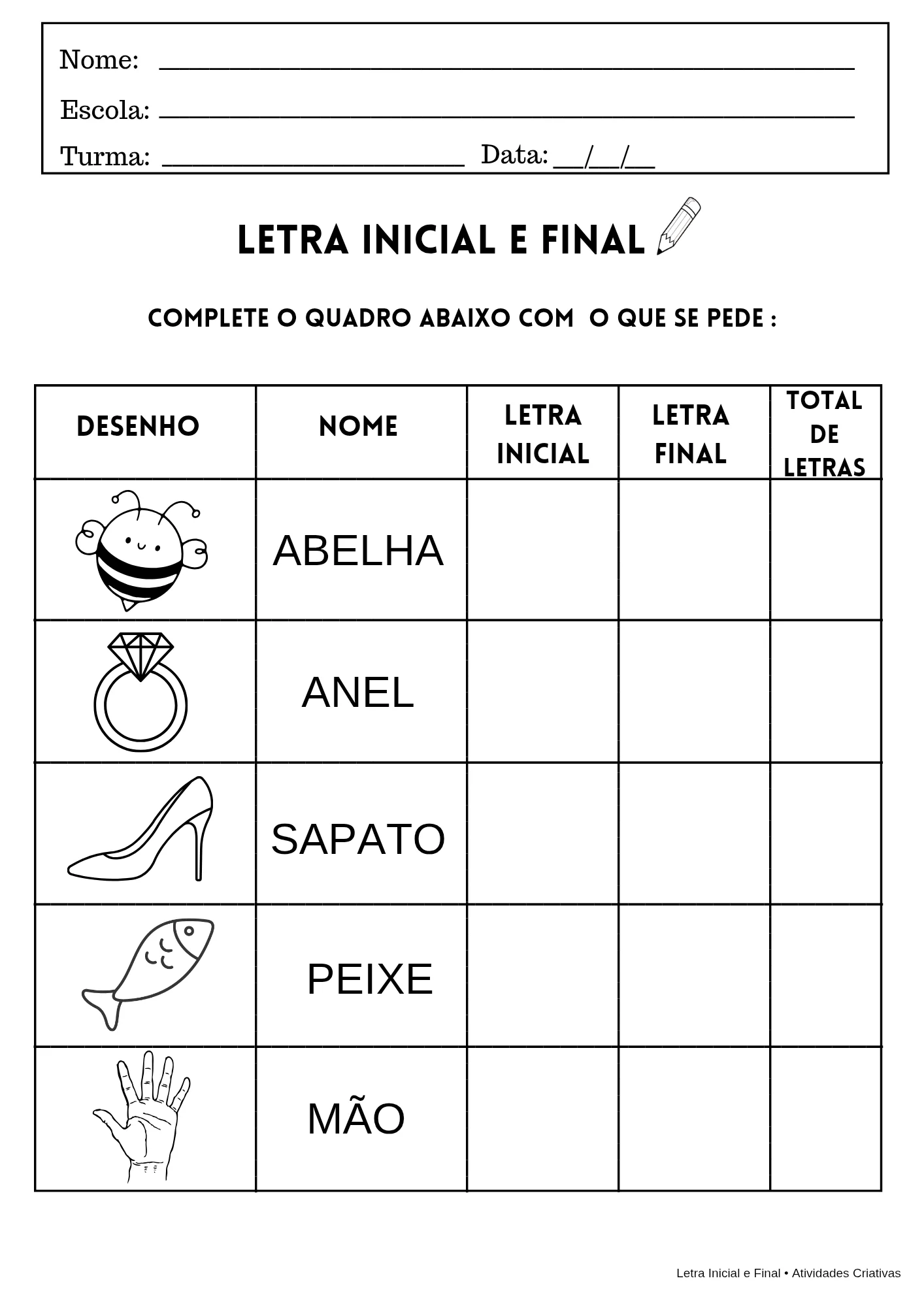 Kit Letra Inicial e Final | Atividades em PDF para Imprimir — amostra 2: Torne o processo de alfabetização mais divertido e…