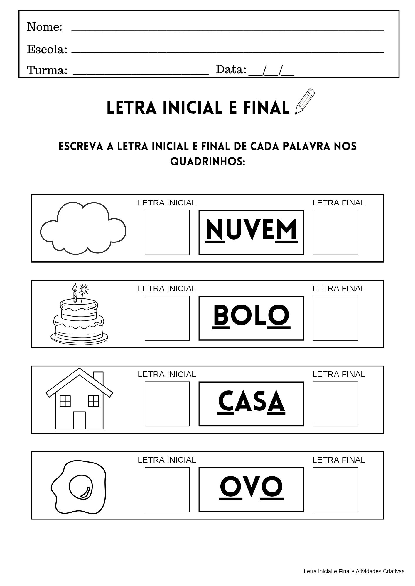 Kit Letra Inicial e Final | Atividades em PDF para Imprimir — amostra 4: Torne o processo de alfabetização mais divertido e…