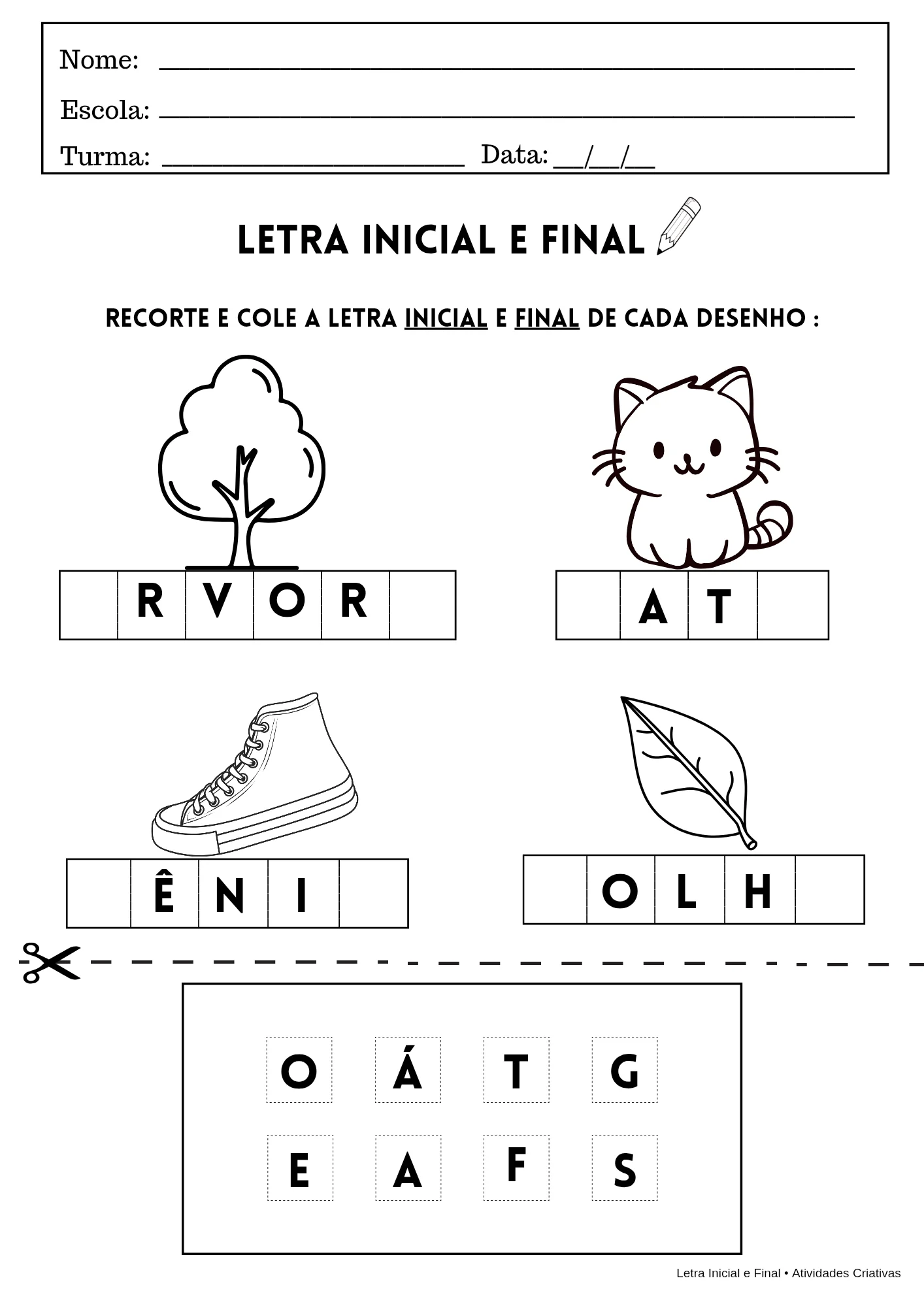 Kit Letra Inicial e Final | Atividades em PDF para Imprimir — amostra 7: Torne o processo de alfabetização mais divertido e…