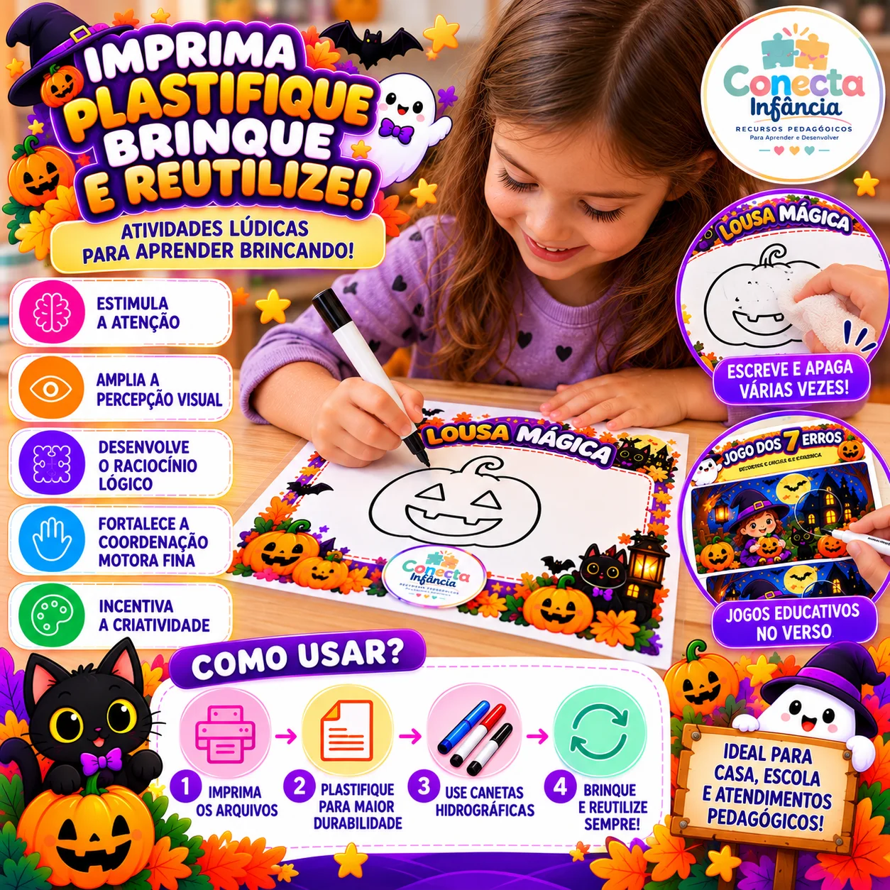 Kit Lousa Mágica de Halloween | TAMANHO A4 e A5 — amostra 3: 🧠 Benefícios pedagógicos