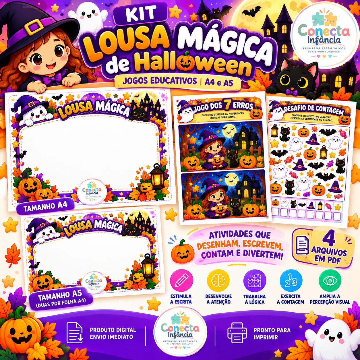 Kit Lousa Mágica de Halloween | TAMANHO A4 e A5 — Jogos pedagógicos para Educação Infantil: Kit Lousa Mágica de Halloween…