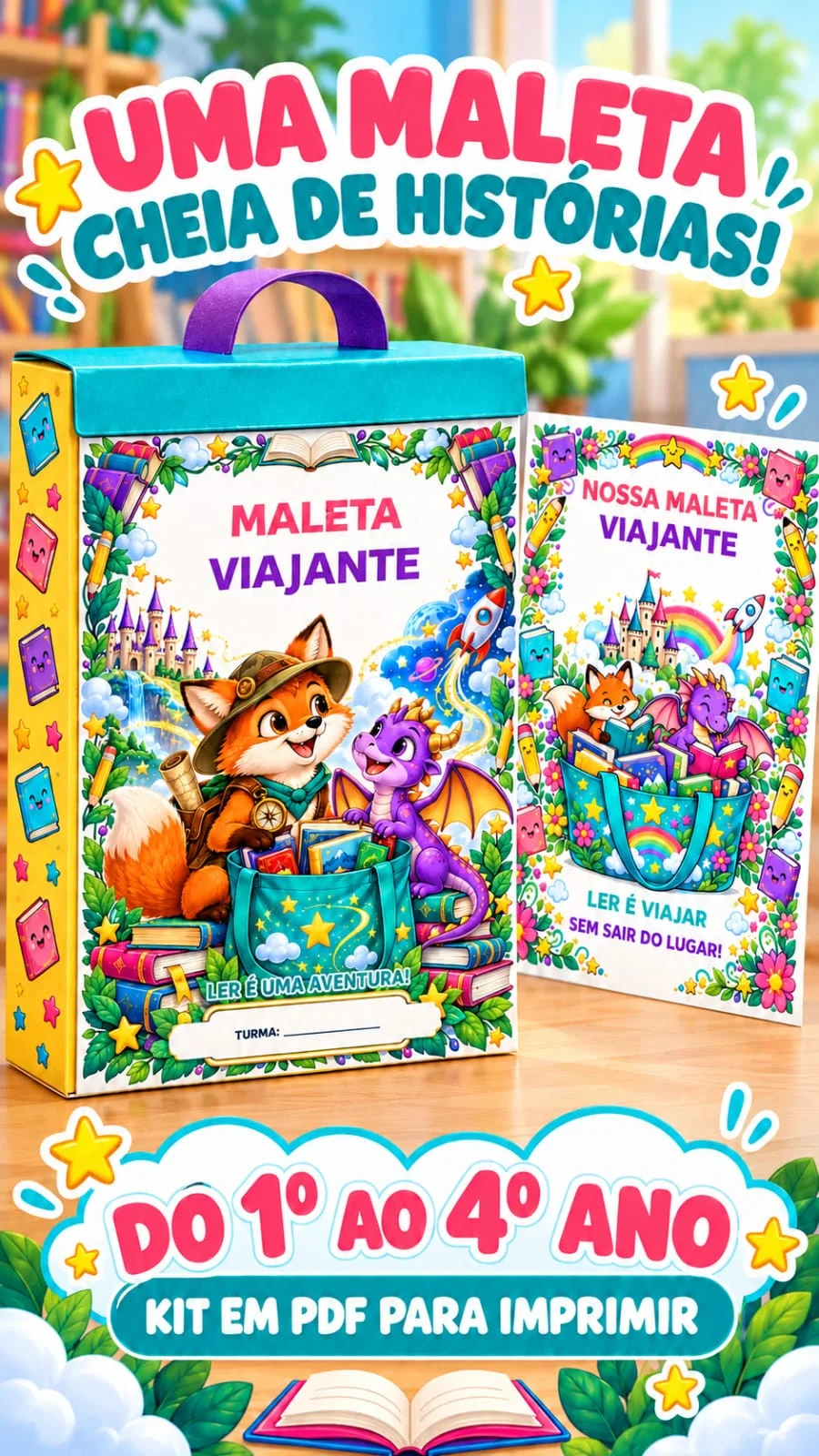 Kit Maleta Viajante de Leitura – 1º ao 4º Ano — amostra 2: Kit Maleta Viajante de Leitura em PDF com fichas, passaporte,…
