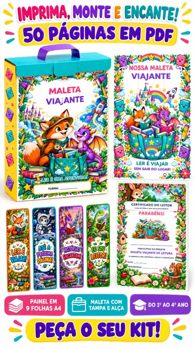Kit Maleta Viajante de Leitura – 1º ao 4º Ano — Atividades para 4º ano: Kit Maleta Viajante de Leitura em PDF com fichas,…