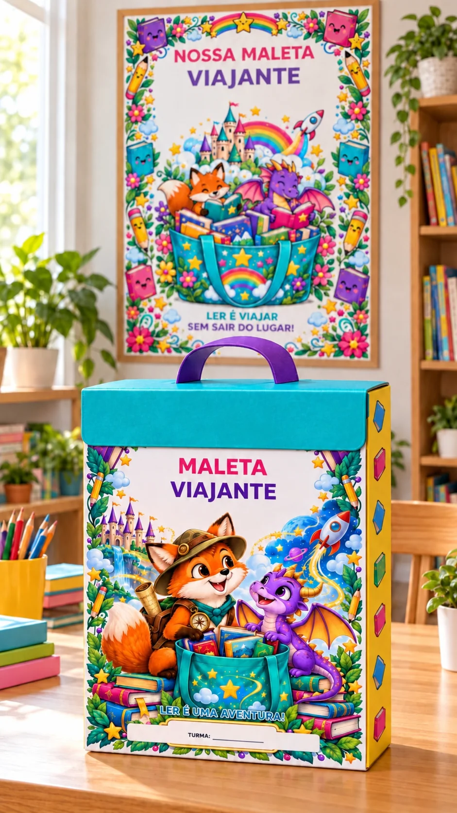 Kit Maleta Viajante de Leitura Projeto Escolar PDF — amostra 3: Kit Maleta Viajante de Leitura com painel ampliado,…