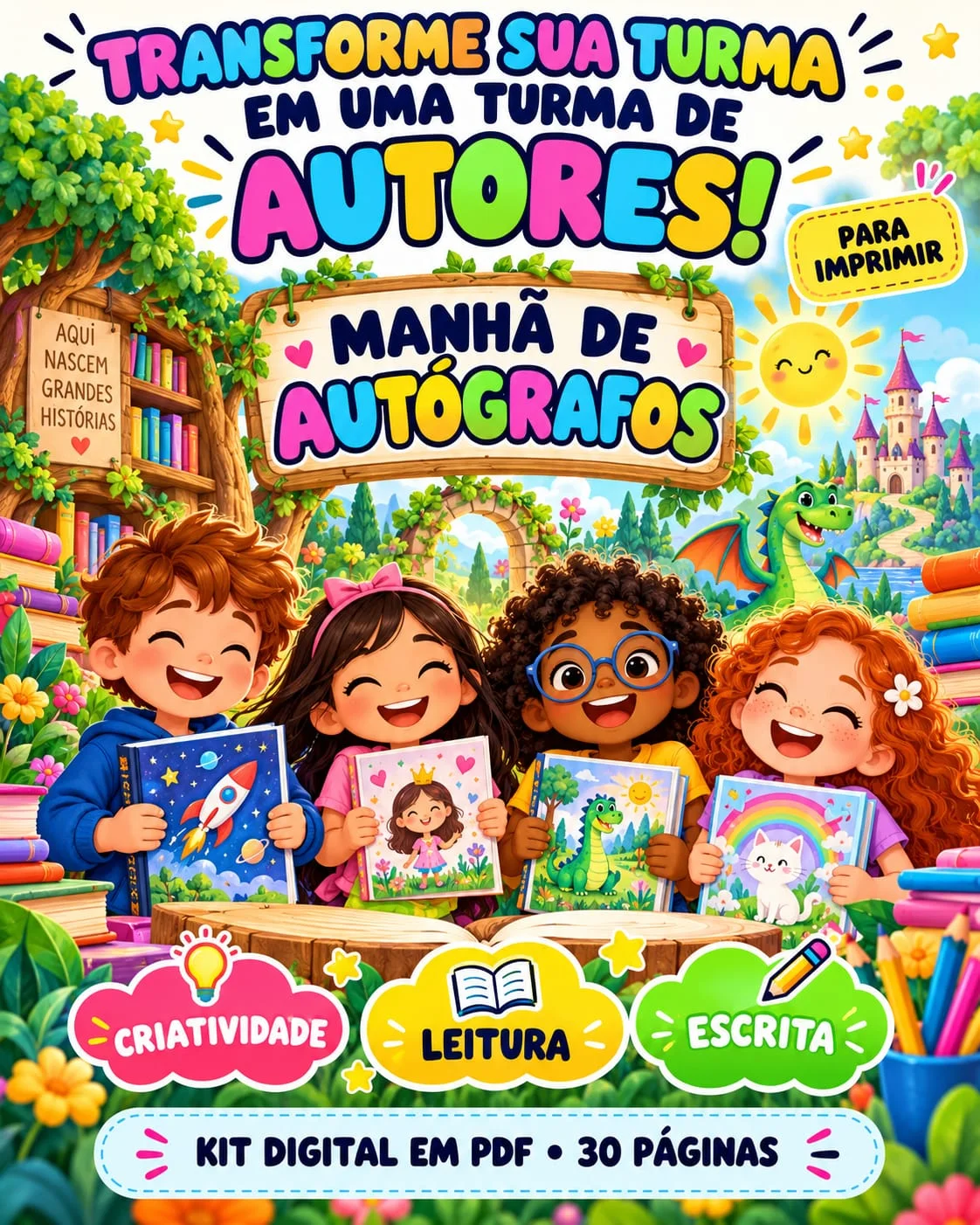 Kit Manhã de Autógrafos – Painel, Certificados Produção Textual — amostra 1: 📚✨ KIT MANHÃ DE AUTÓGRAFOS – PEQUENOS…