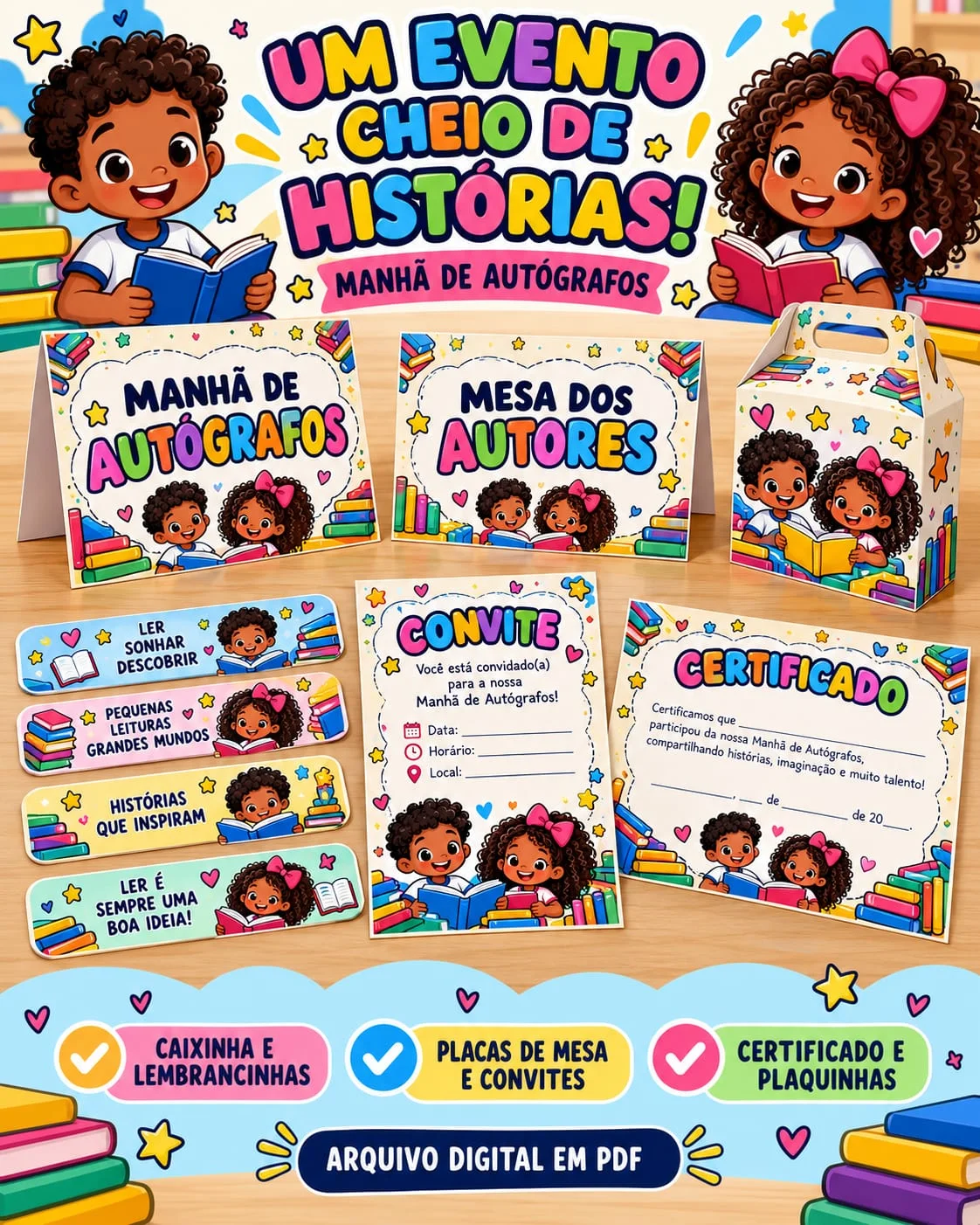 Kit Manhã de Autógrafos – Painel, Certificados Produção Textual — amostra 3: 📖 COMO UTILIZAR O KIT?
