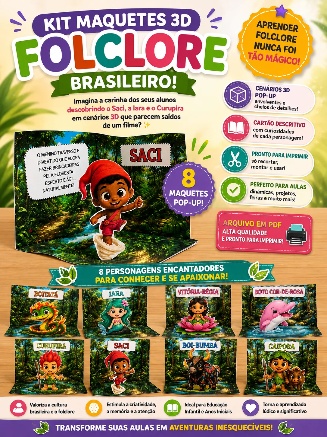 Kit Maquetes 3D — Folclore Brasileiro!🌳 — capa do material