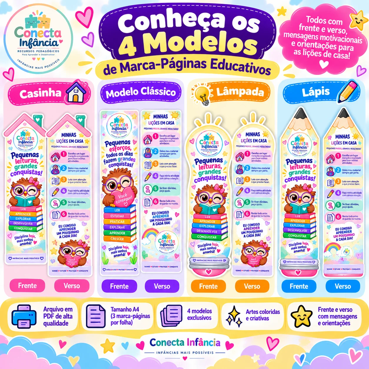 Kit Marca-Páginas Educativos | 4 Modelos para Imprimir — amostra 1: Kit Marca-Páginas Educativos – 4 Modelos para Imprimir