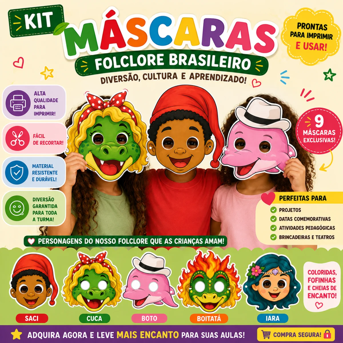 Kit Máscaras do Folclore Brasileiro – PDF para Imprimir — capa do material
