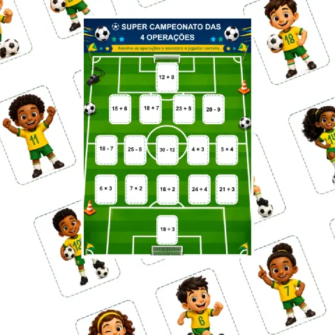 Kit Matemática na Copa 2026 – Aulas Divertidas com as 4 Operações — amostra 6: Copa da Matemática com atividades das quatro…