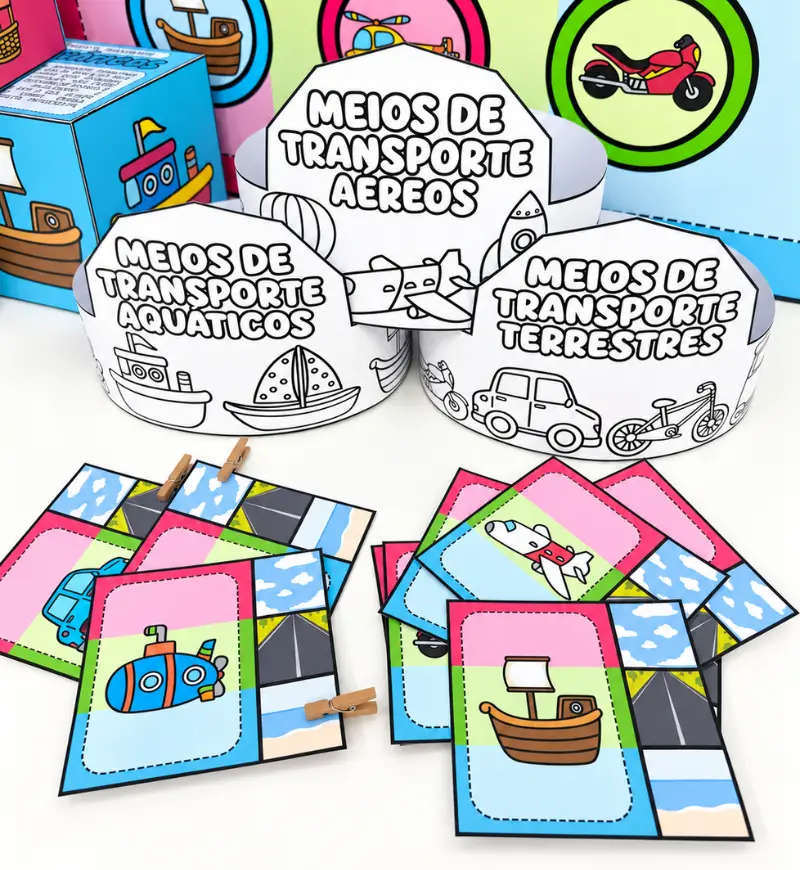 Kit Meios de Transporte: atividades em PDF para imprimir — amostra 2: O que está incluído no material