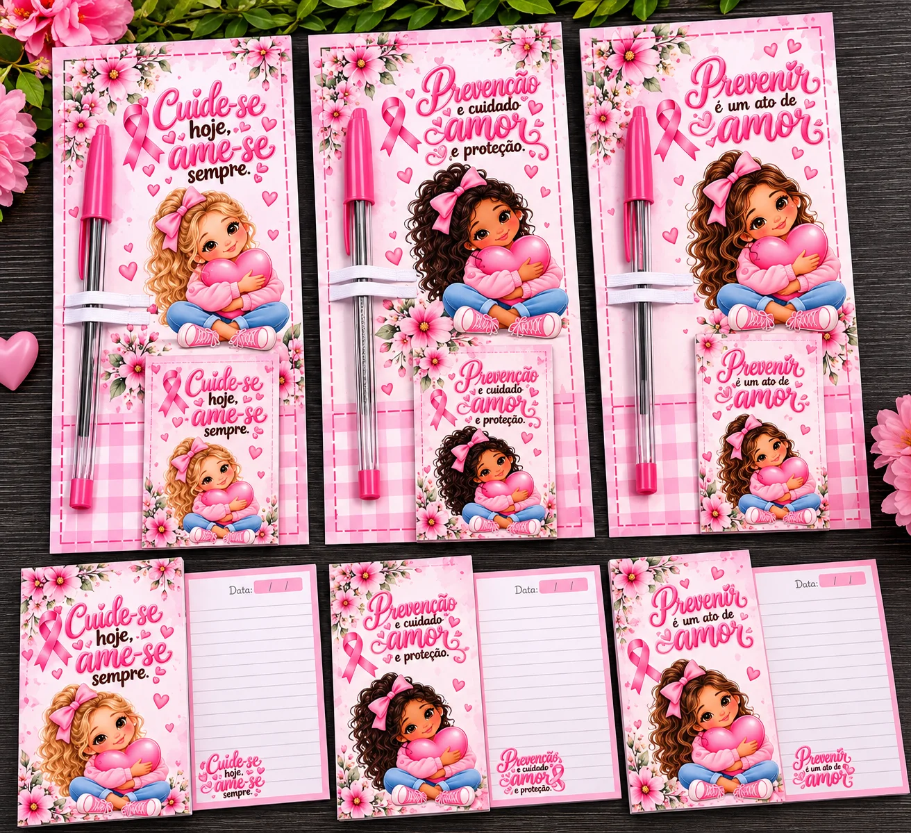 Kit Mimos Outubro Rosa Completo | Card de Caneta, Marca-Página, Bloquinho e Acrílico — amostra 1: KIT MIMOS OUTUBRO ROSA –…