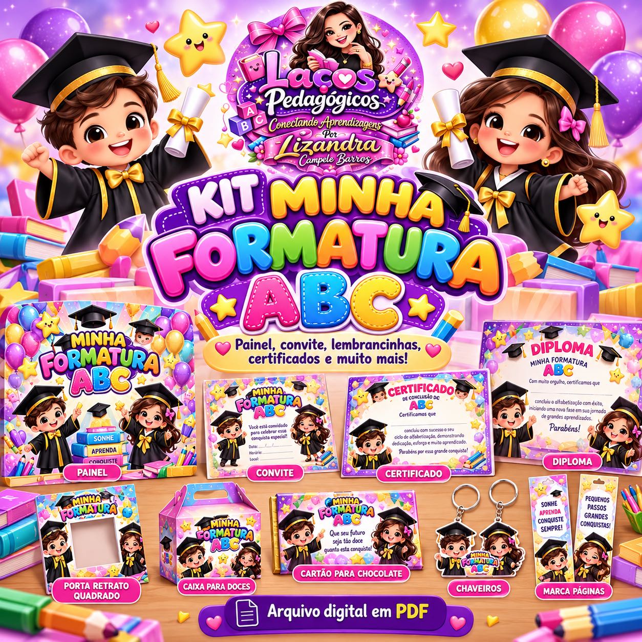Kit Minha Formatura ABC: Painel, Certificado, Diploma e Lembrancinhas — capa do material