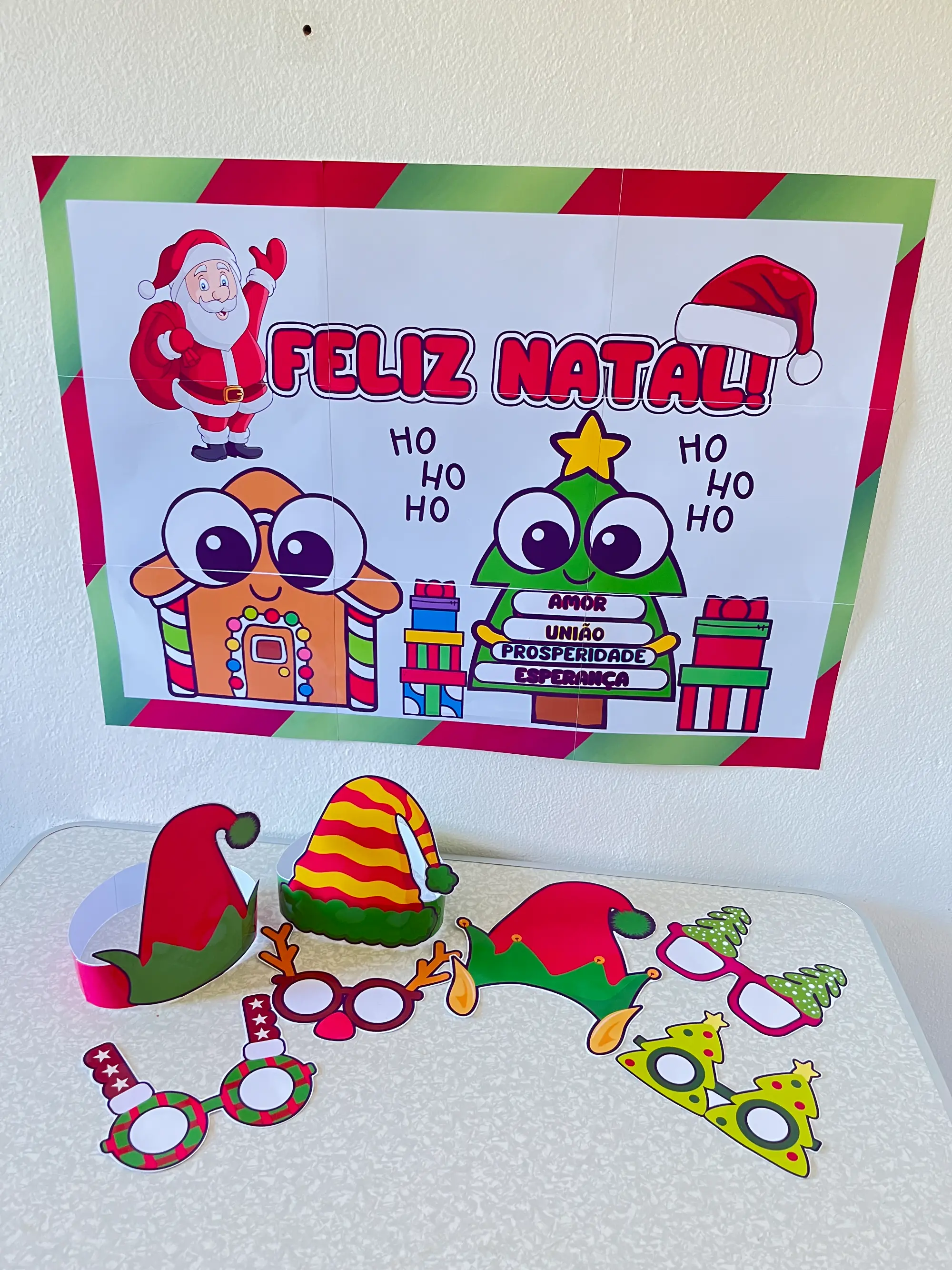 KIT NATALINO PARA ESCOLA – PAINEL DE NATAL, ÓCULOS E GORROS PARA FOTOS — amostra 4: Kit Natalino