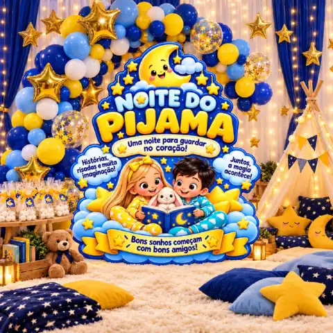 Kit Noite do Pijama para Imprimir - Totem, convite e lembrancinhas — amostra 1: Encante sua Noite do Pijama com um kit…