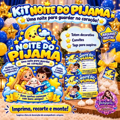 Kit Noite do Pijama para Imprimir - Totem, convite e lembrancinhas — capa do material