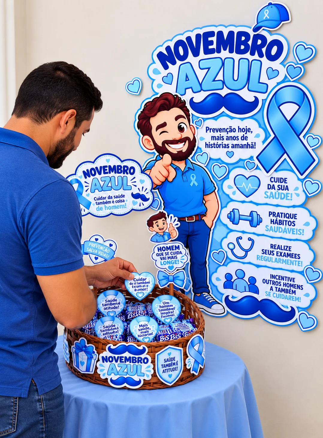 Kit Novembro Azul – Mini Painel e Cestinha em PDF — Atividades para Todas as séries: Kit Novembro Azul em PDF com mini…