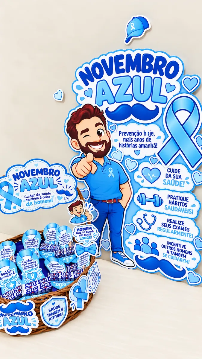 Kit Novembro Azul – Mini Painel e Cestinha em PDF — Atividades para Fundamental II (6º–9º): Kit Novembro Azul em PDF com…