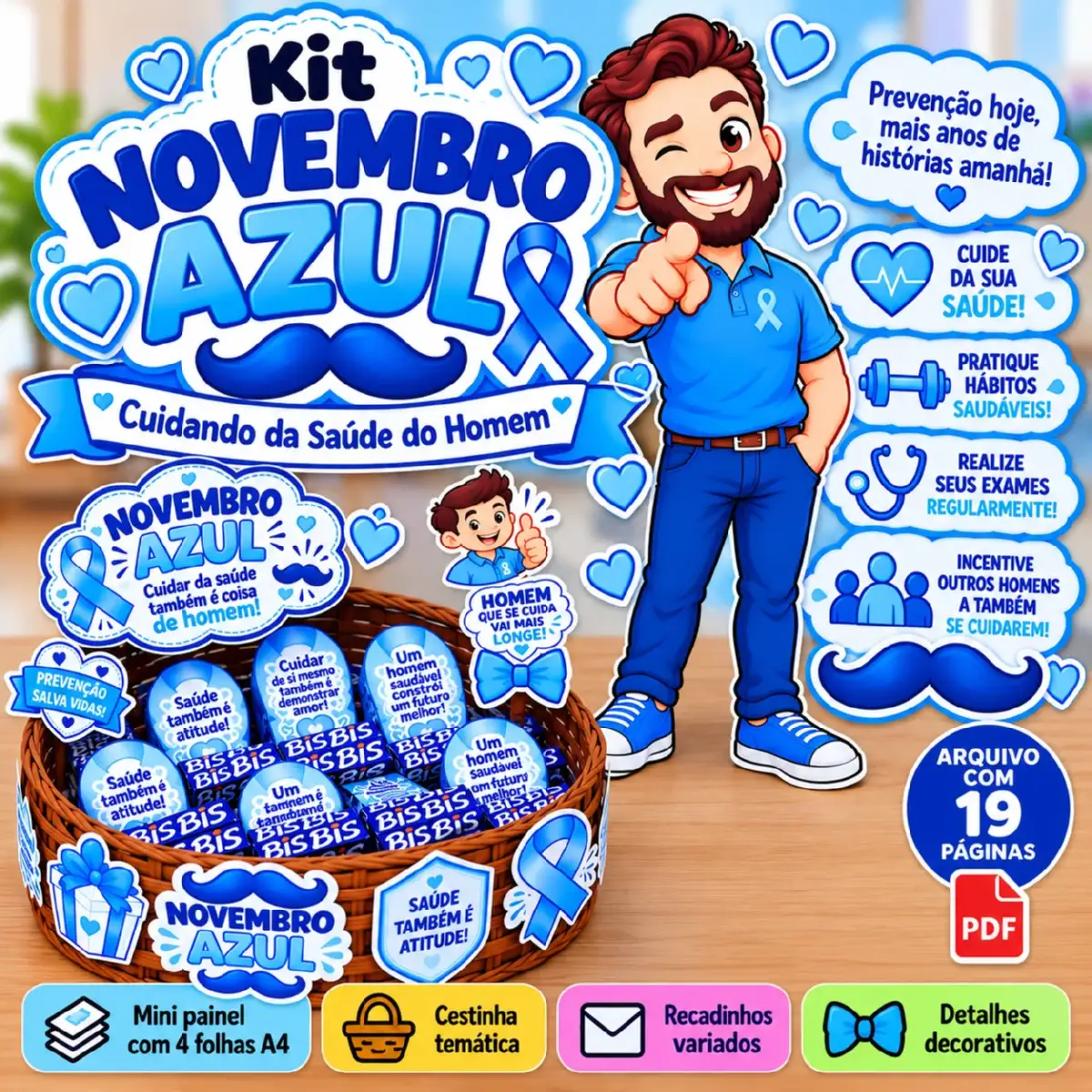 Kit Novembro Azul – Painel, Cestinha e Recadinhos Educativos (cópia) — Atividades para Todas as séries: 💙 Kit Novembro…