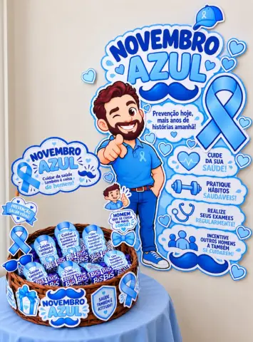 Kit Novembro Azul – para Conscientização da Saúde do Homem — amostra 2: O kit reúne mini painel, cestinha temática e…