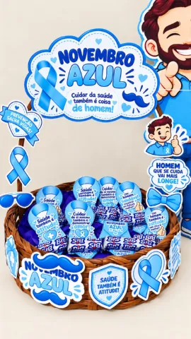 Kit Novembro Azul – para Conscientização da Saúde do Homem — amostra 4: O kit reúne mini painel, cestinha temática e…