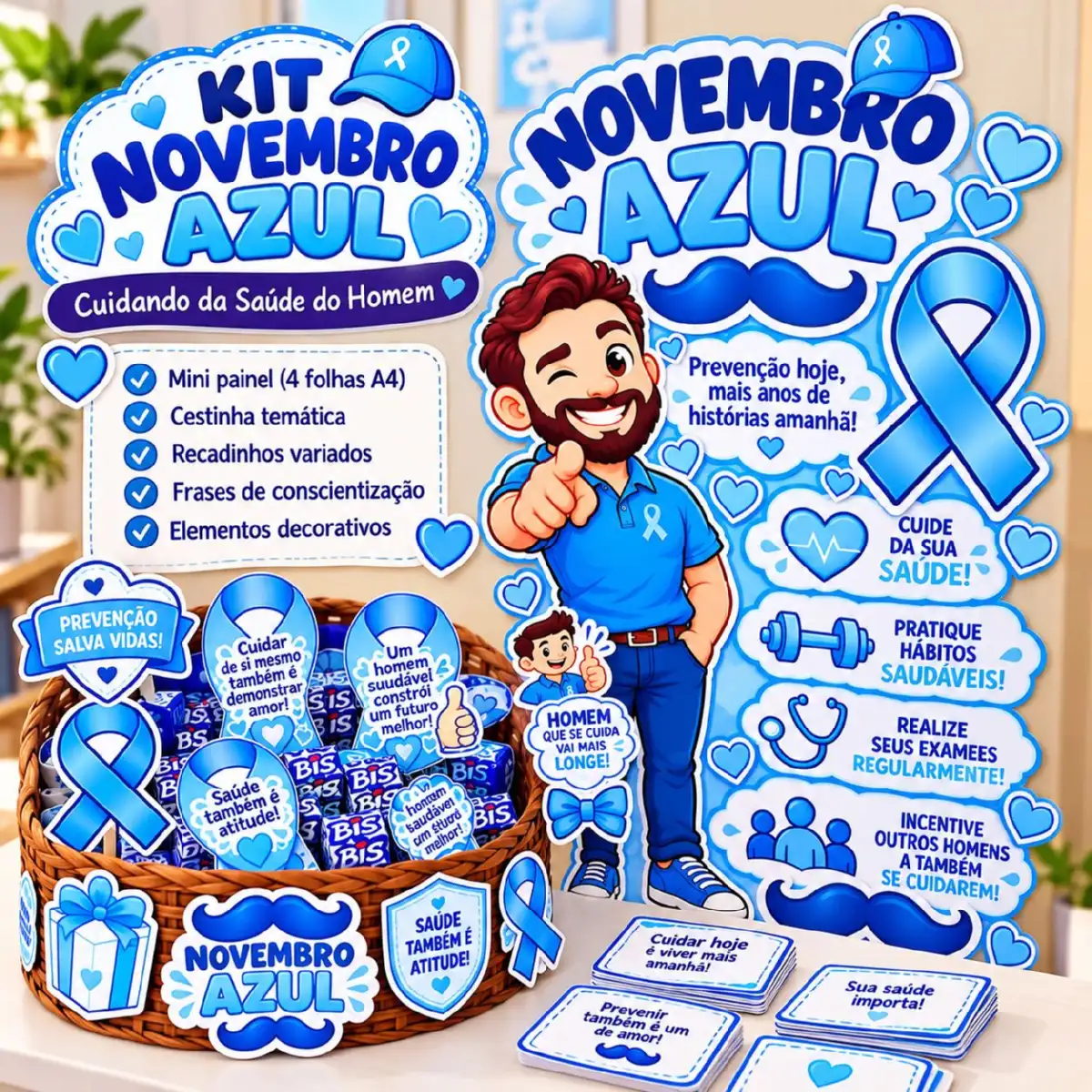 Kit Novembro Azul – para Conscientização da Saúde do Homem — Atividades para Educação Infantil: O kit reúne mini painel,…