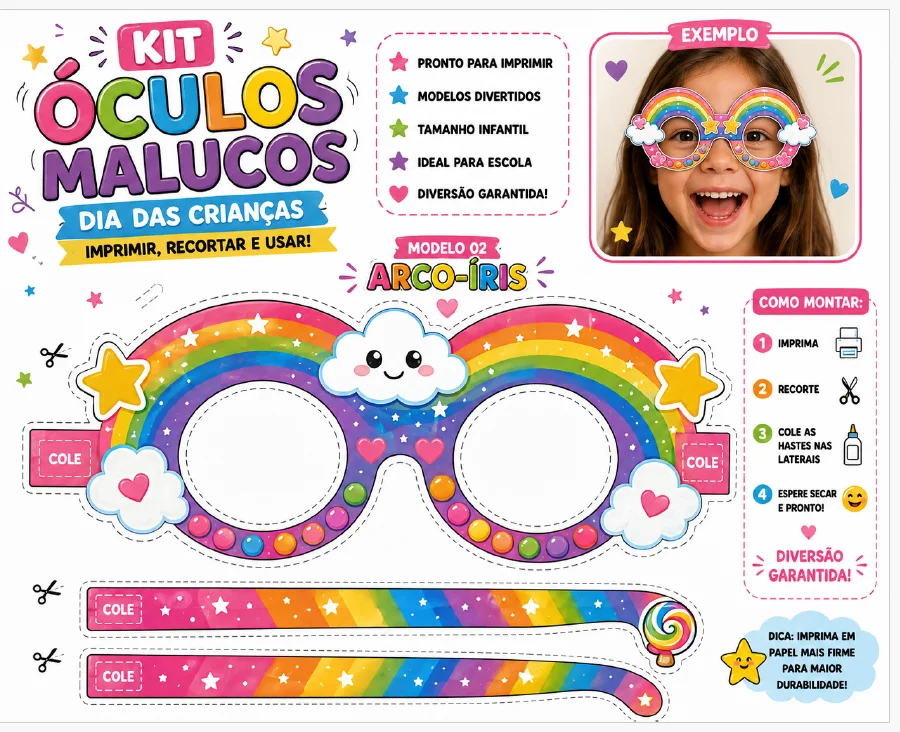 🤪🌈 KIT ÓCULOS MALUCOS – DIA DAS CRIANÇAS-ATIVIDADE LUDICA — amostra 1: O Kit Óculos Malucos é um recurso divertido para…