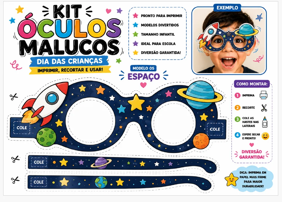 🤪🌈 KIT ÓCULOS MALUCOS – DIA DAS CRIANÇAS-ATIVIDADE LUDICA — amostra 2: O Kit Óculos Malucos é um recurso divertido para…